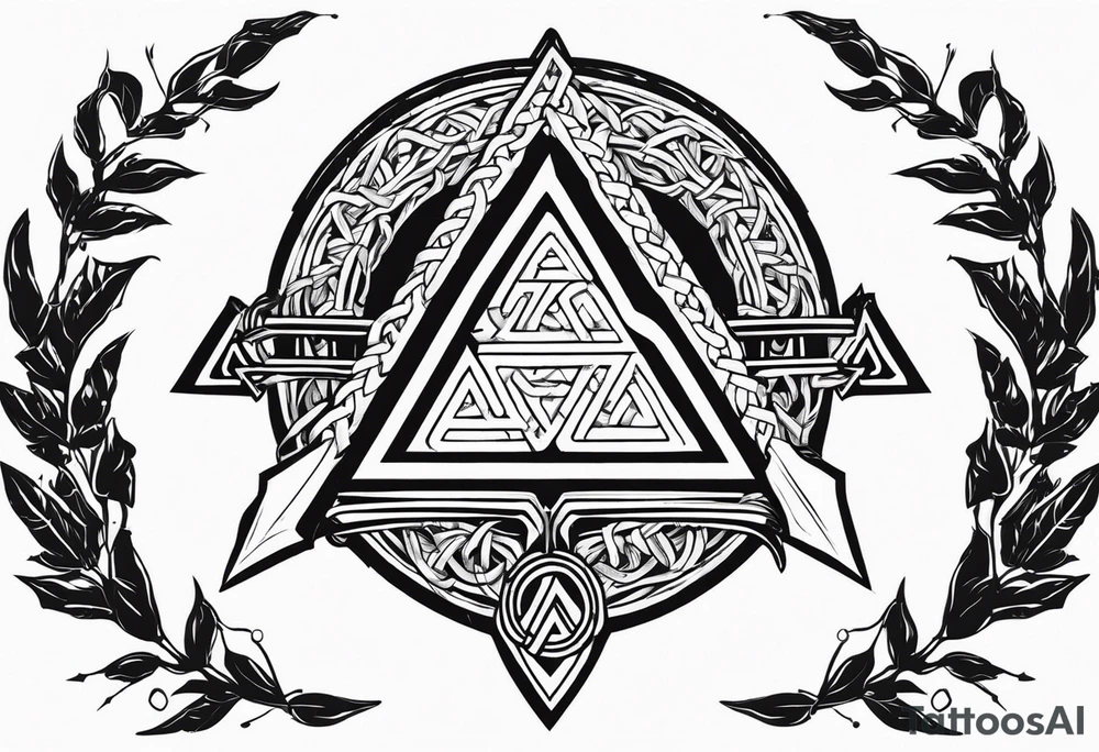 Valhalla sword shield axe barbed wire chains valknut tattoo idea