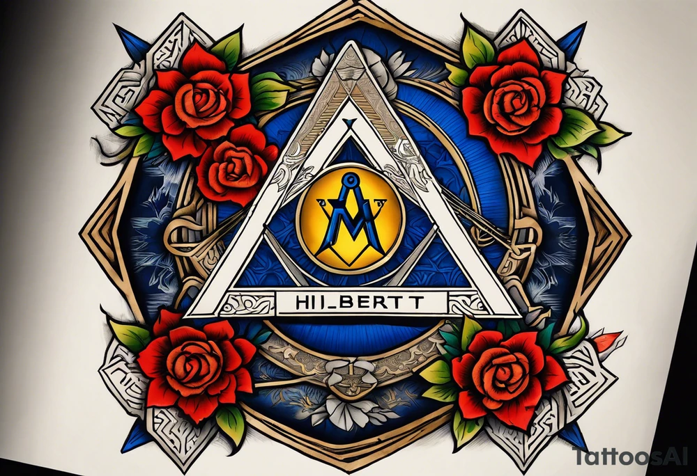 Memorial with the Masonic logo that say James A Hilbert  06/18/37 to 01/04/20 tattoo idea