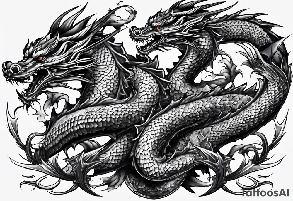 Family of five flying dragons tattoo idea