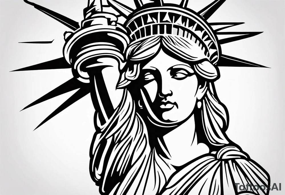 Countour fine line Statue of Liberty crown feminine tattoo idea