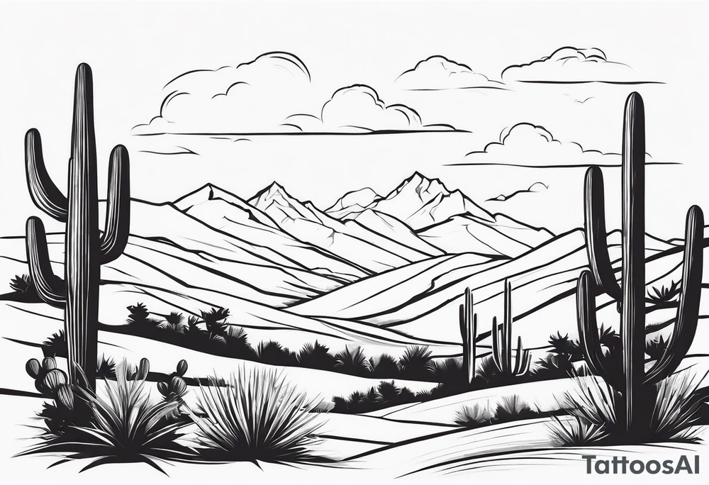 western landscape with a cross and cacti tattoo idea