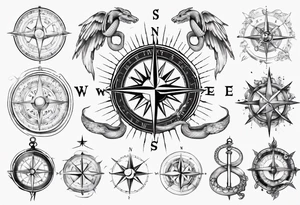 Compass tatoo with sun, Gemini , angels and snake tattoo idea