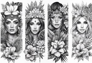 full arm sleeve tattoo with jungle plants and flowers tattoo idea