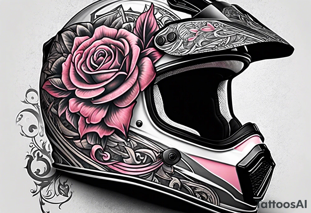 casque pompier, date et heure de naissance, rose, moto,  sur le bras complet tattoo idea