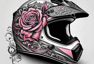 casque pompier, date et heure de naissance, rose, moto,  sur le bras complet tattoo idea