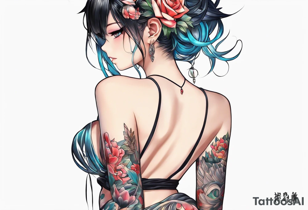 Anime tattoo that goes on my back, along my spine tattoo idea