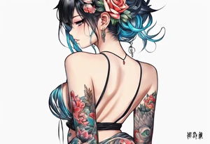Anime tattoo that goes on my back, along my spine tattoo idea