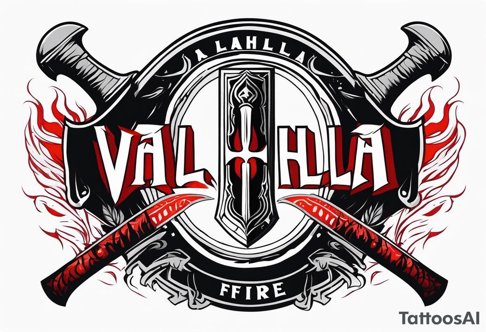 valhalla on fire blood
sword shield axe tattoo idea