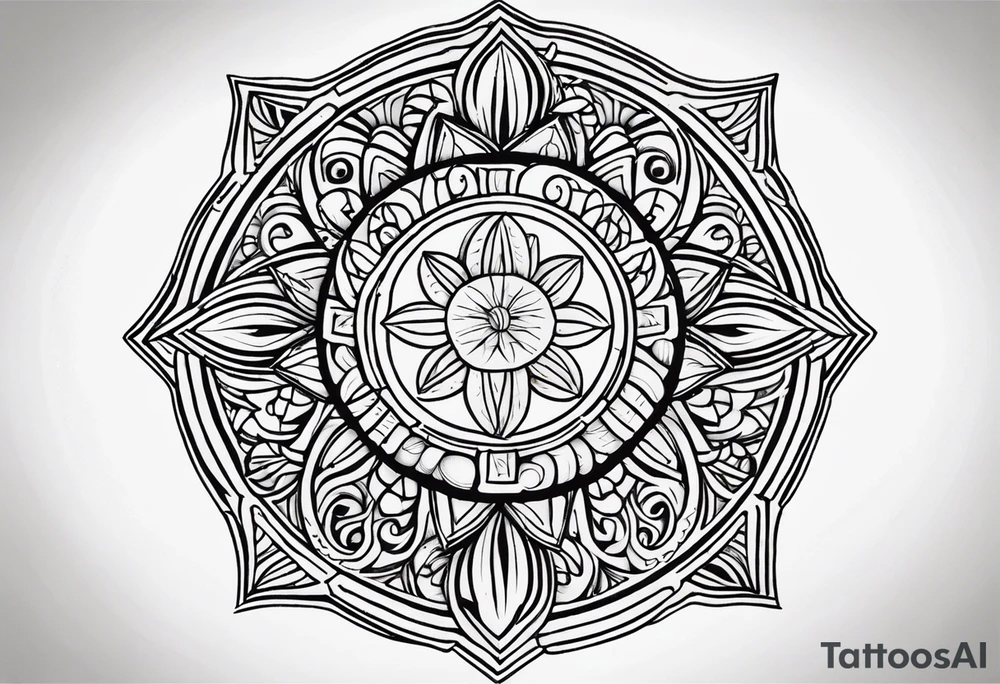 Filipino sun, Filipino Polynesian style, surname Reyes Espina, not vulgar, family crest round shape that looks good on a wrist or bicep, not traditional American tribal, family, love tattoo idea