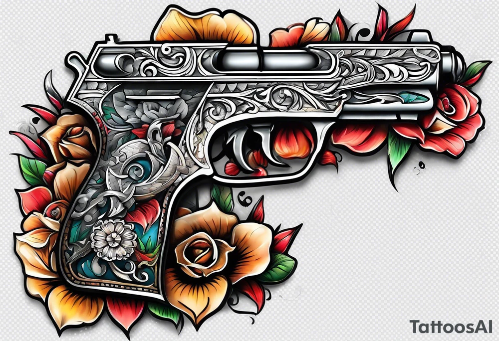 The letters AR with a pistol on each side tattoo idea