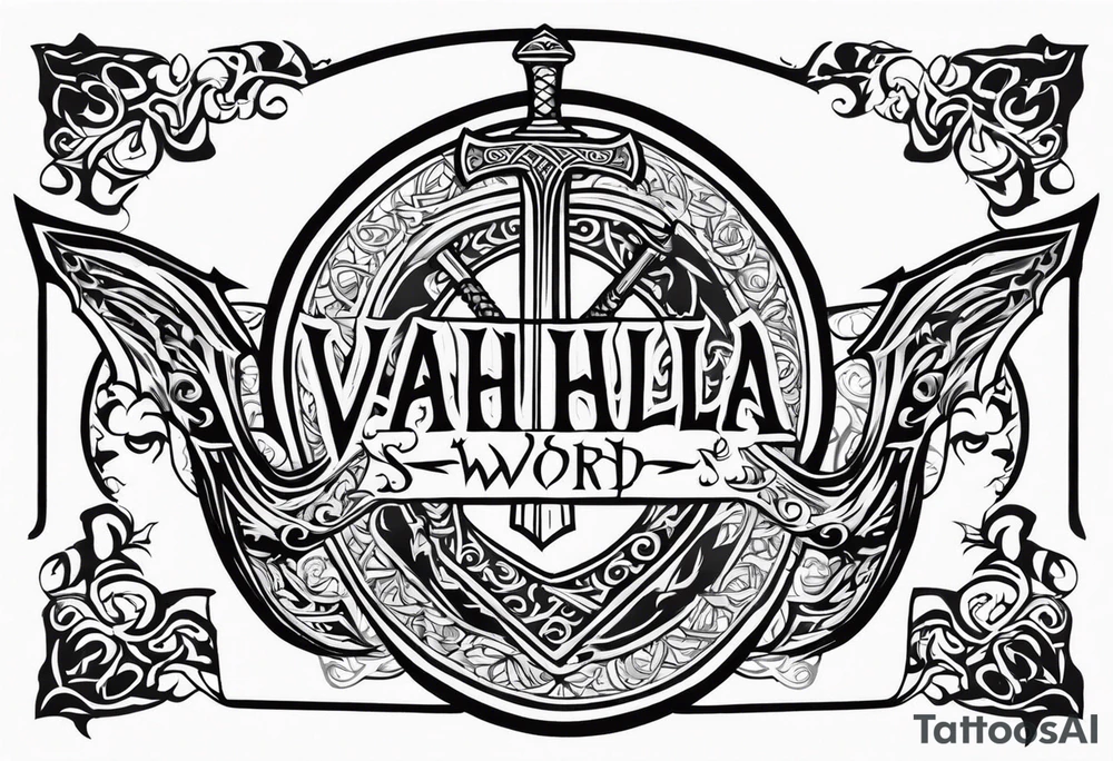 Valhalla sword shield dragon axe viking church tattoo idea