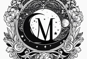 Moon and letter M tattoo idea
