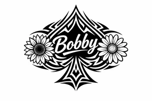 Bobby middle center inside the middle of the spade with a sunflower and a daisy on each side of the spade very super extremely traceable to trace onto notebook paper, very super extremely easy and simple traceable tracing black and white outlining outline coloring pages very super extremely traceable to trace onto notebook paper tattoo idea
