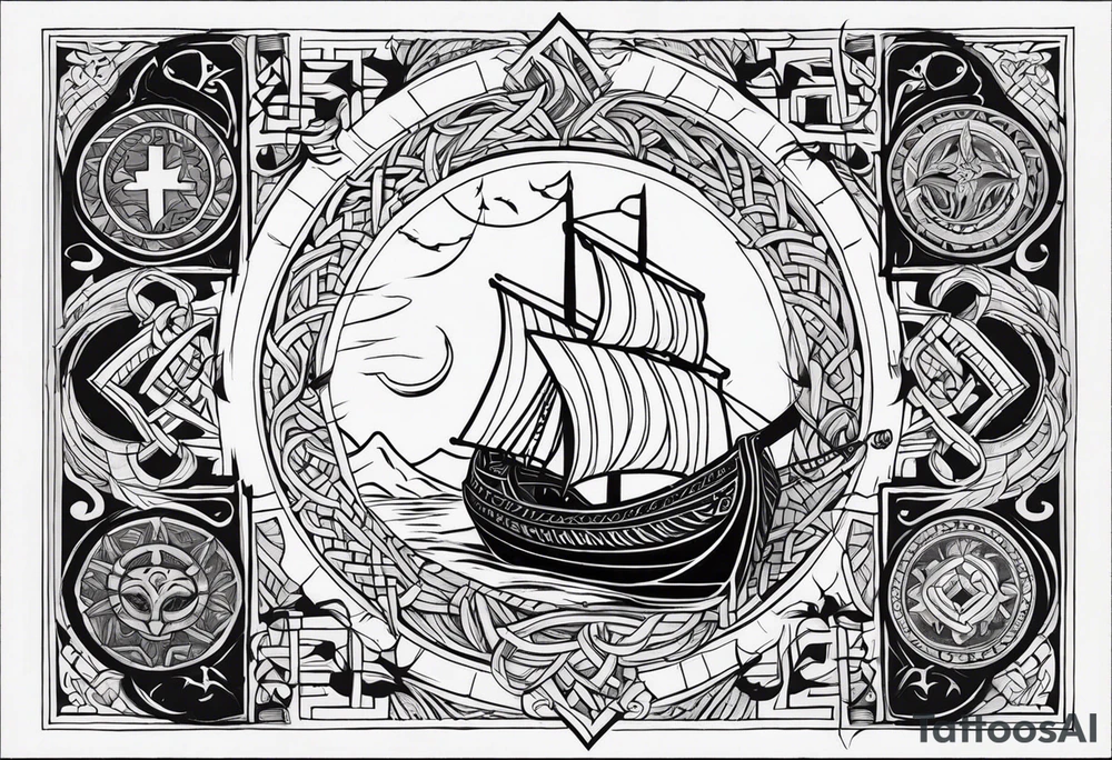 Vikings theme with symbols full sleave tattoo idea