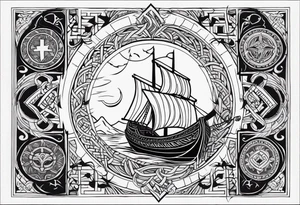 Vikings theme with symbols full sleave tattoo idea