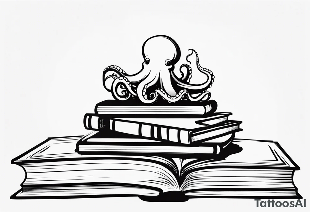 octopus reading books on top of a stack of books tattoo idea