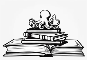 octopus reading books on top of a stack of books tattoo idea