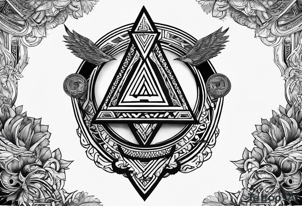 Valhalla  sword shield axe Valknut fog tattoo idea