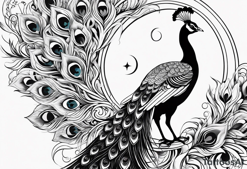 beautiful peacock with moon tattoo idea