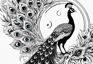 beautiful peacock with moon tattoo idea