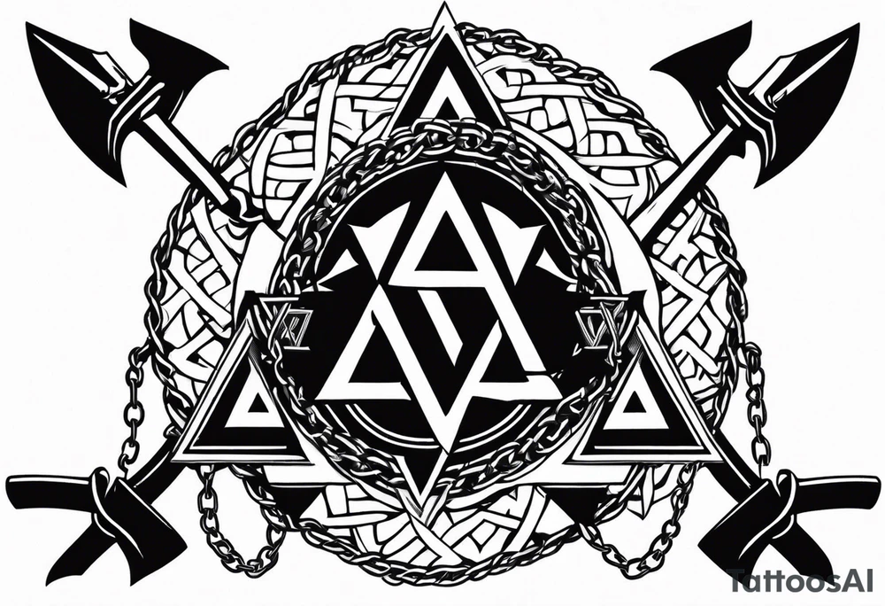 Valhalla sword shield axe barbed wire chains valknut tattoo idea