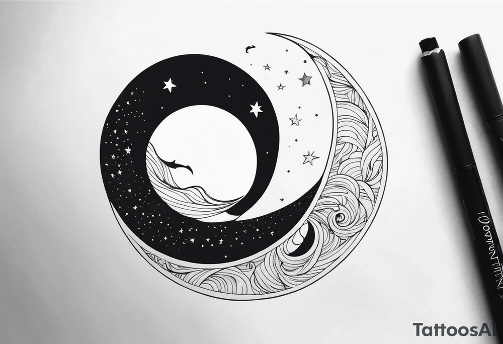 Moon, snake, cosmos, small cover up tattoo idea