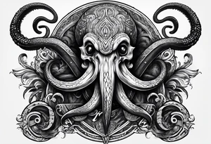 Kraken, up close,  with rune on forehead tattoo idea