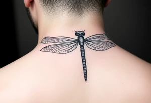 powerful, simple, and amazing dragonfly behind my ear tattoo that represents change, freedom and fresh start tattoo idea