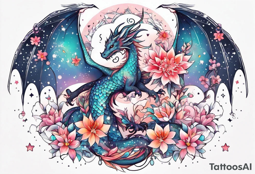 Constellation, wing , snow , cross , dragon female japan kawaii , flower tattoo idea