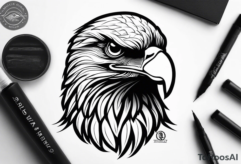 realistic eagle sit face front tattoo idea