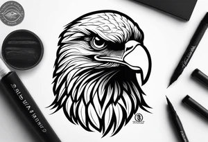 realistic eagle sit face front tattoo idea