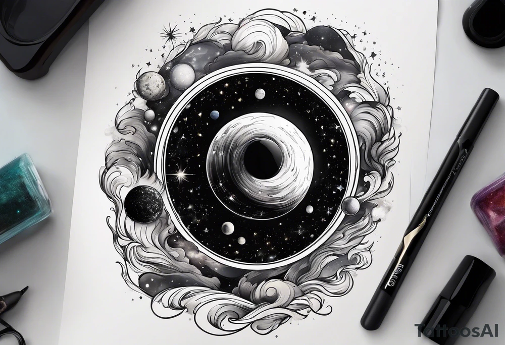 Galaxy going into black hole tattoo idea