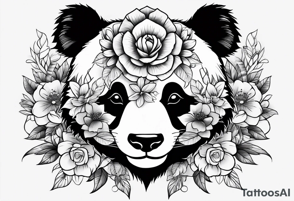 Punk Panda with flowers tattoo idea