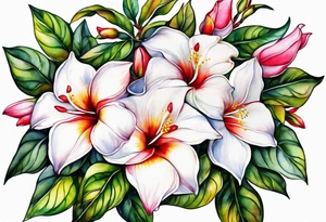 white background, abstract mandevilla flowers on a vine, no stamen in the flowers tattoo idea