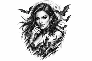 female vampire,bats,full moon. tattoo idea