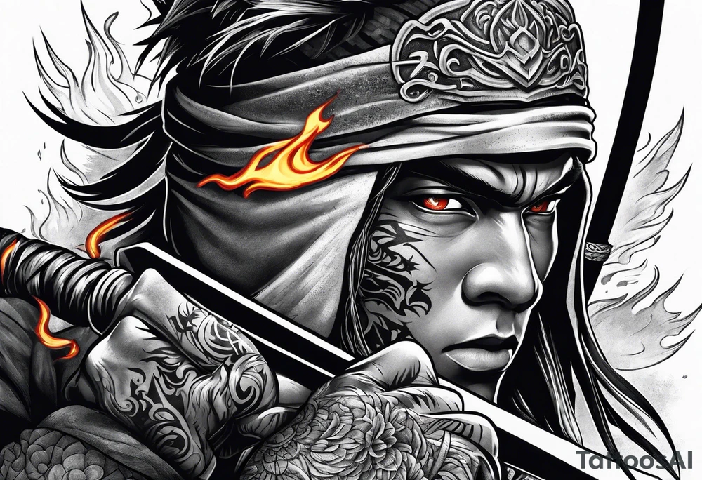 ninja with fire in his hand tattoo idea
