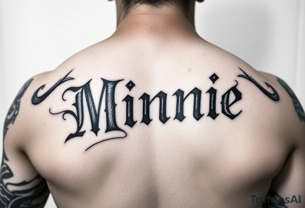 Old school gangsta, Name 'Minnie' in 
old English tattoo idea