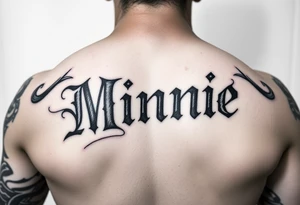 Old school gangsta, Name 'Minnie' in 
old English tattoo idea