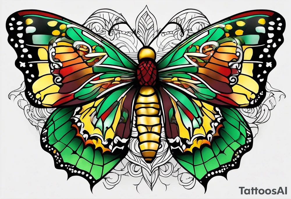 The number 24 with colors green, yellow, maroon and black tattoo idea