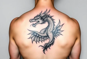 Dragons head at the top left of the chest with a phoenix below to the right tattoo idea