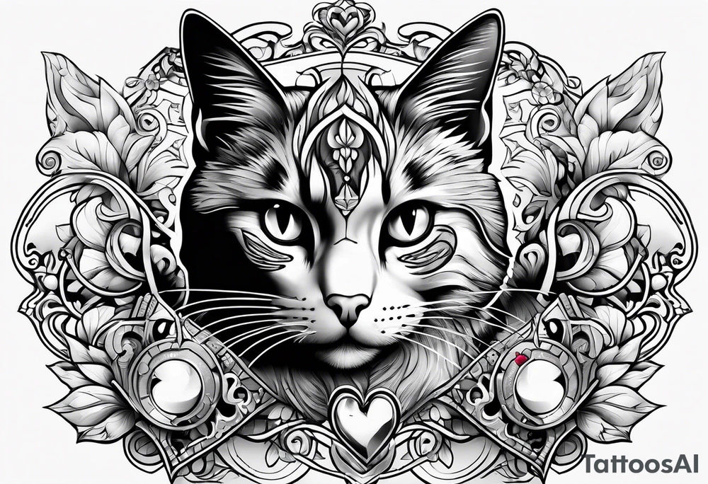 Cat and hearts tattoo idea