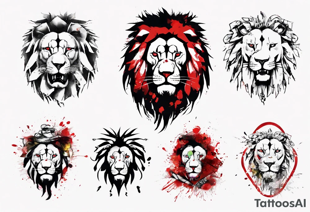 Lion, trash polka tattoo idea