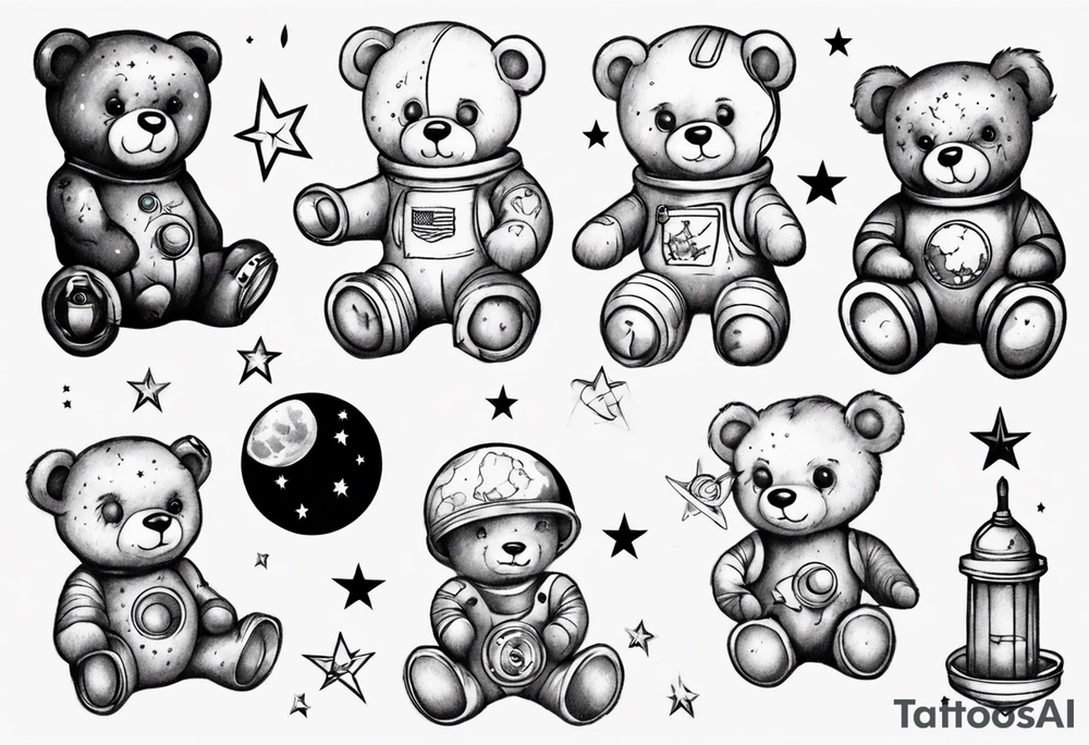 Teddy bear outer space tattoo idea