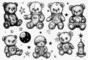 Teddy bear outer space tattoo idea