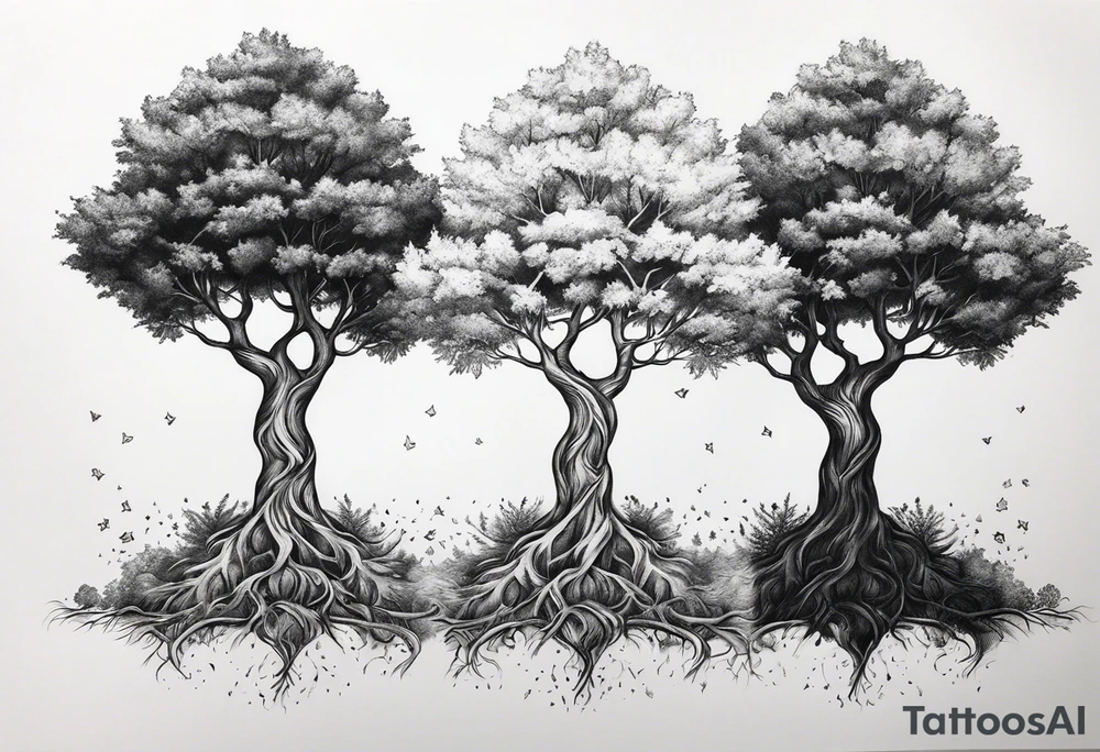 Three pretty small trees together by the roots tattoo idea Three pretty small trees together by the roots tattoo idea