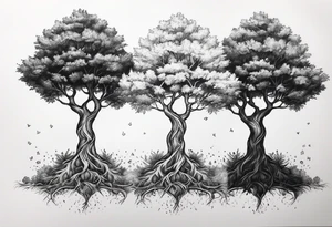 Three pretty small trees together by the roots tattoo idea