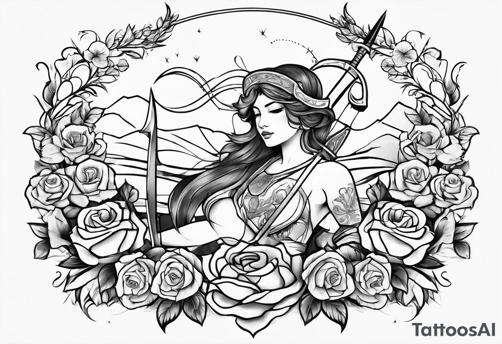 sagittarius, love and happiness and with roses with men tattoo idea