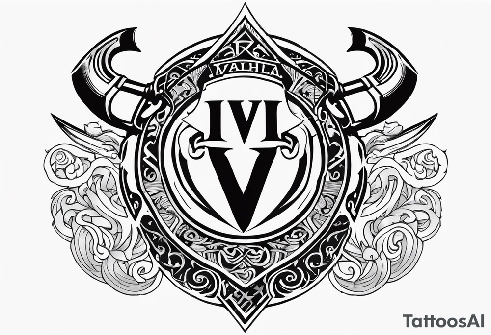 Valhalla round shield 
 cloud axe tattoo idea
