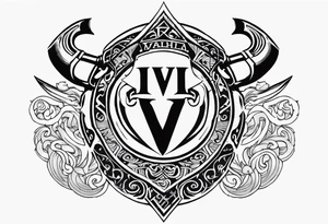 Valhalla round shield 
 cloud axe tattoo idea