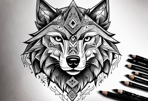 Legend of zelda link wolf in profile, in the center of his forhead is a diamond shape with a dot in the middle done in the style of black line work tattoo idea